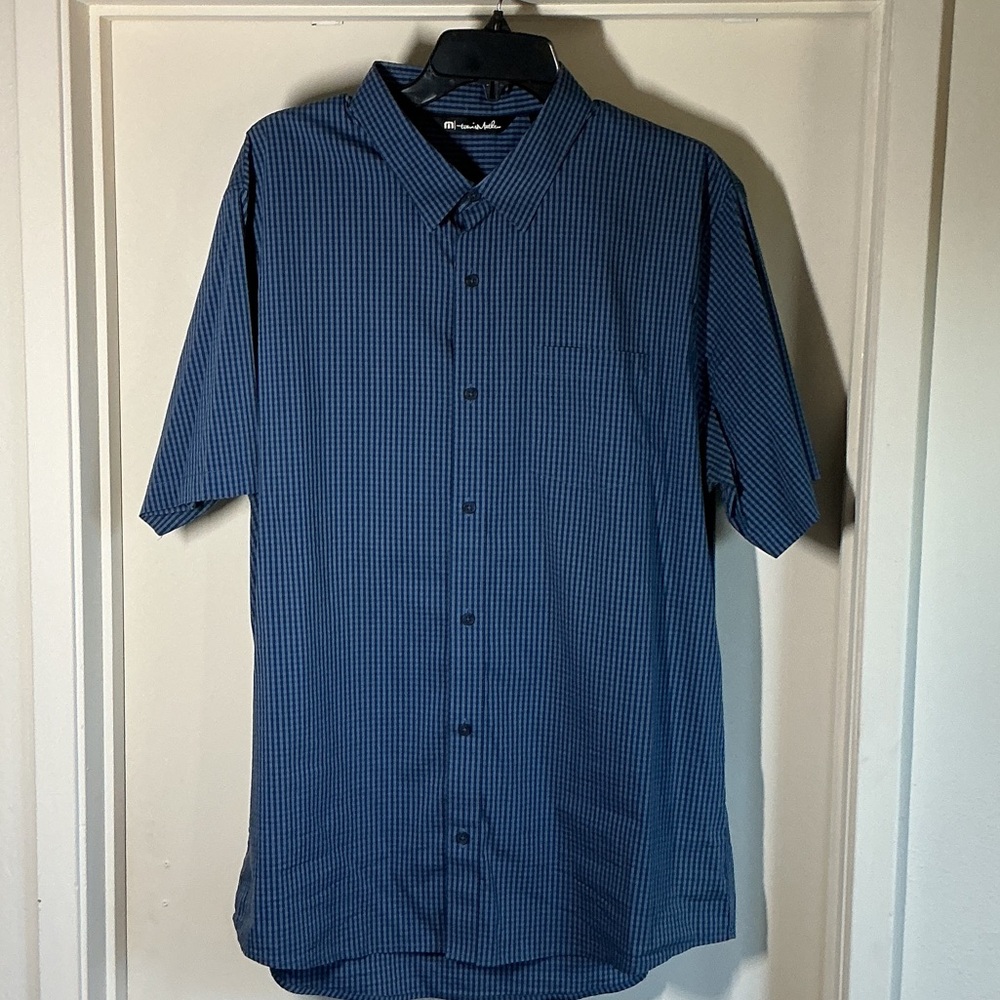 Travis Mathew Blue Checkered Men's Shirt